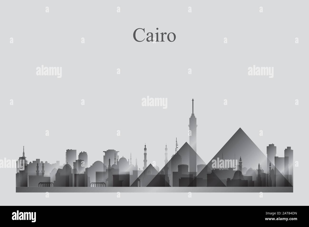Cairo city skyline silhouette in a grayscale Stock Photo - Alamy
