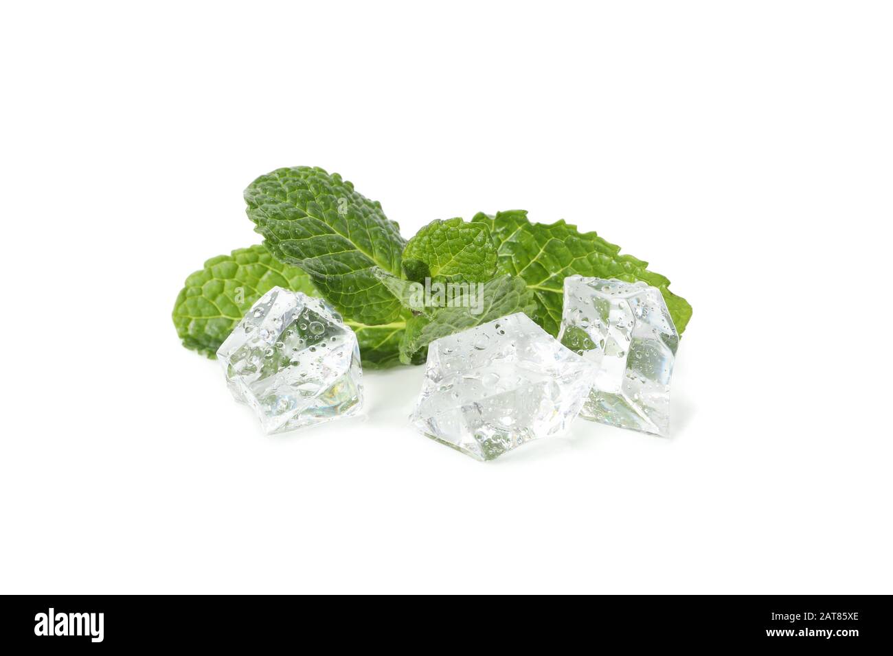Mint leaves and ice isolated on white background Stock Photo