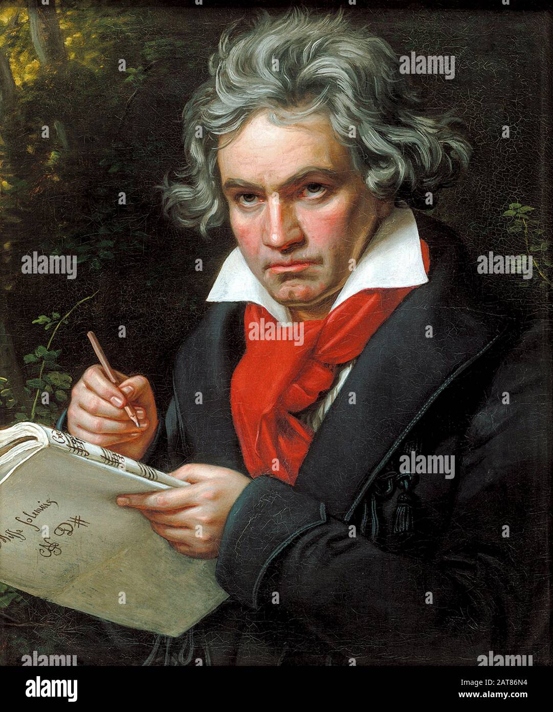 Joseph Karl Stieler (1781-1858), portrait of Ludwig van Beethoven intent on the composition of the Missa Solemnis op. 123, oil on canvas, Bonn, Beethoven-Haus, 1820 Stock Photo