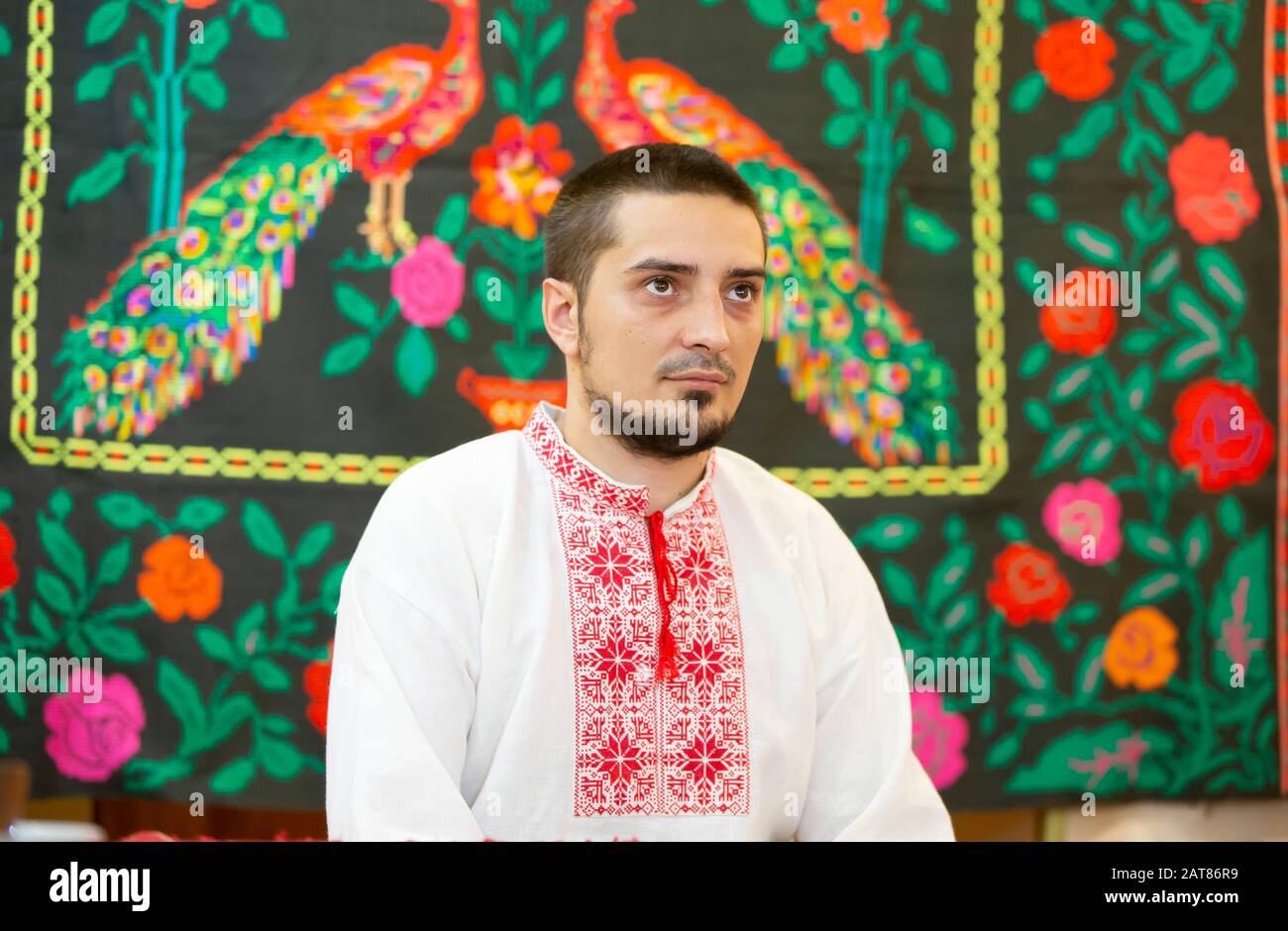 A man in Slavic national dress. Belarusian man. Stock Photo