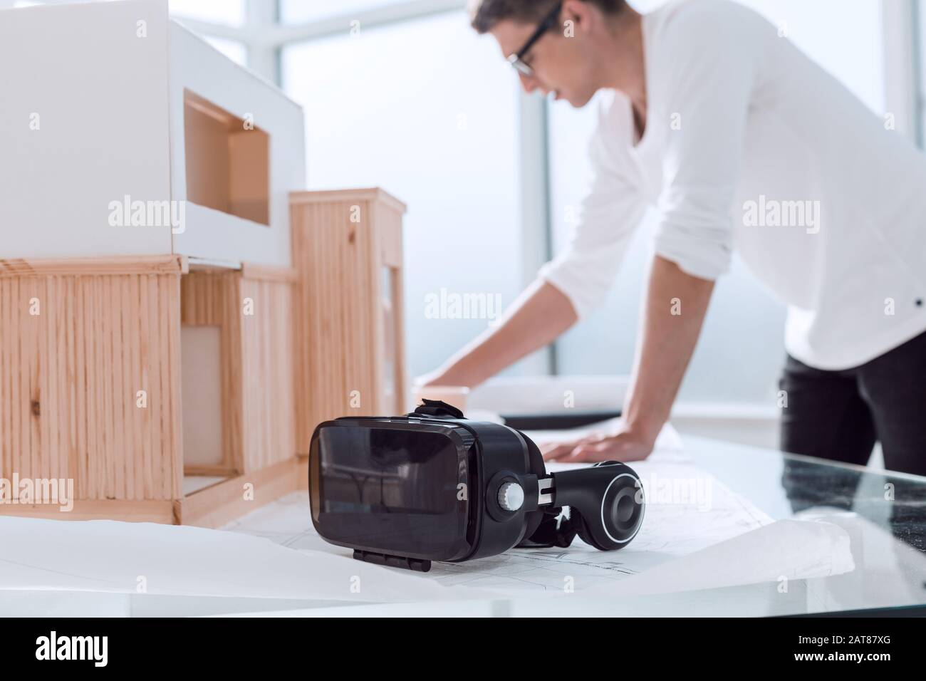 close up. the interior designer works in a modern Studio Stock Photo ...