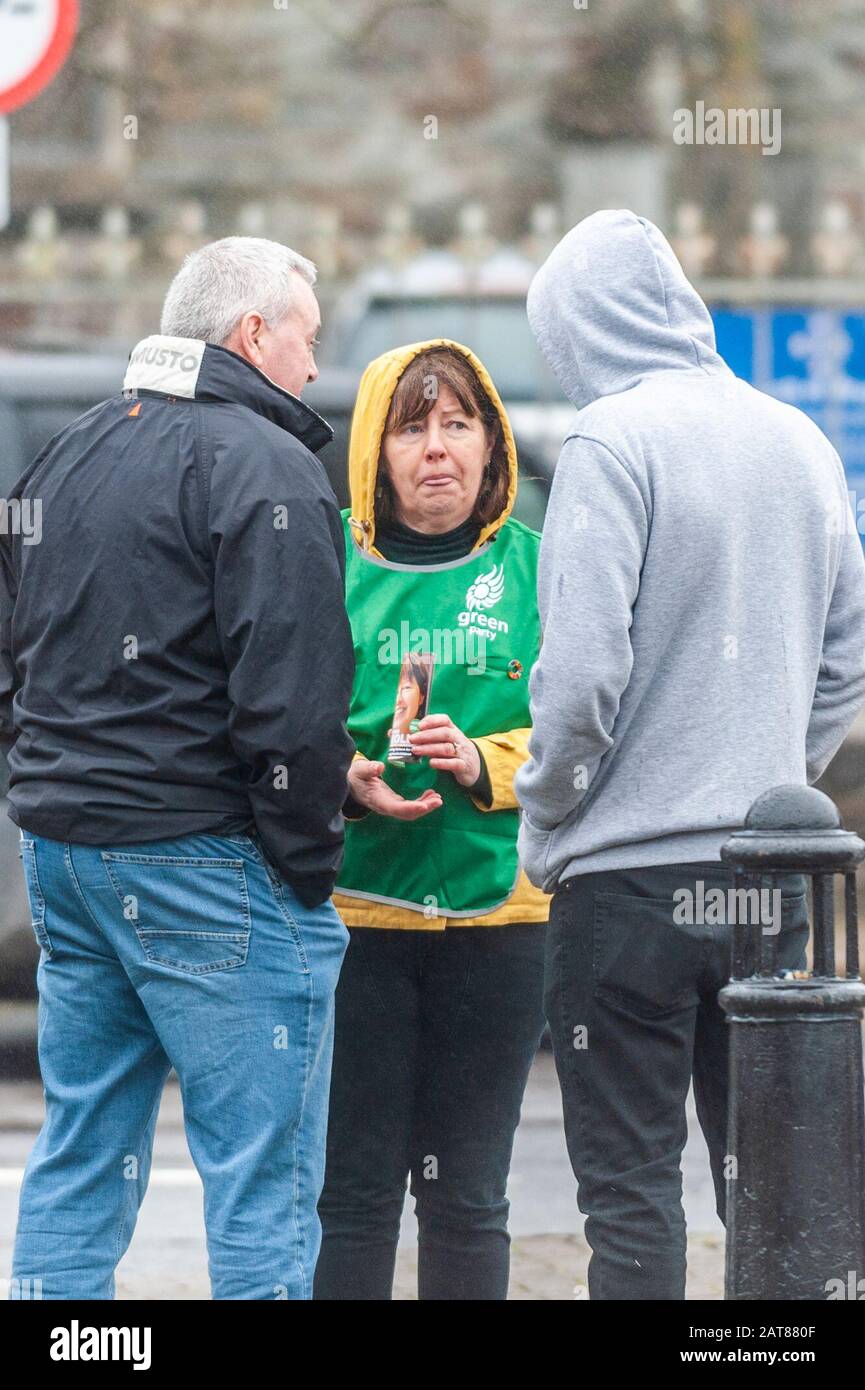 Bantry, West Cork, Ireland. 31st Jan, 2020. Bantry Friday Market was a hive of activity today with 4 general election candidates canvassing the locals. Bernadette Connolly (Greens) was out and about canvassing with her team. Credt Credit: Andy Gibson/Alamy Live News Stock Photo