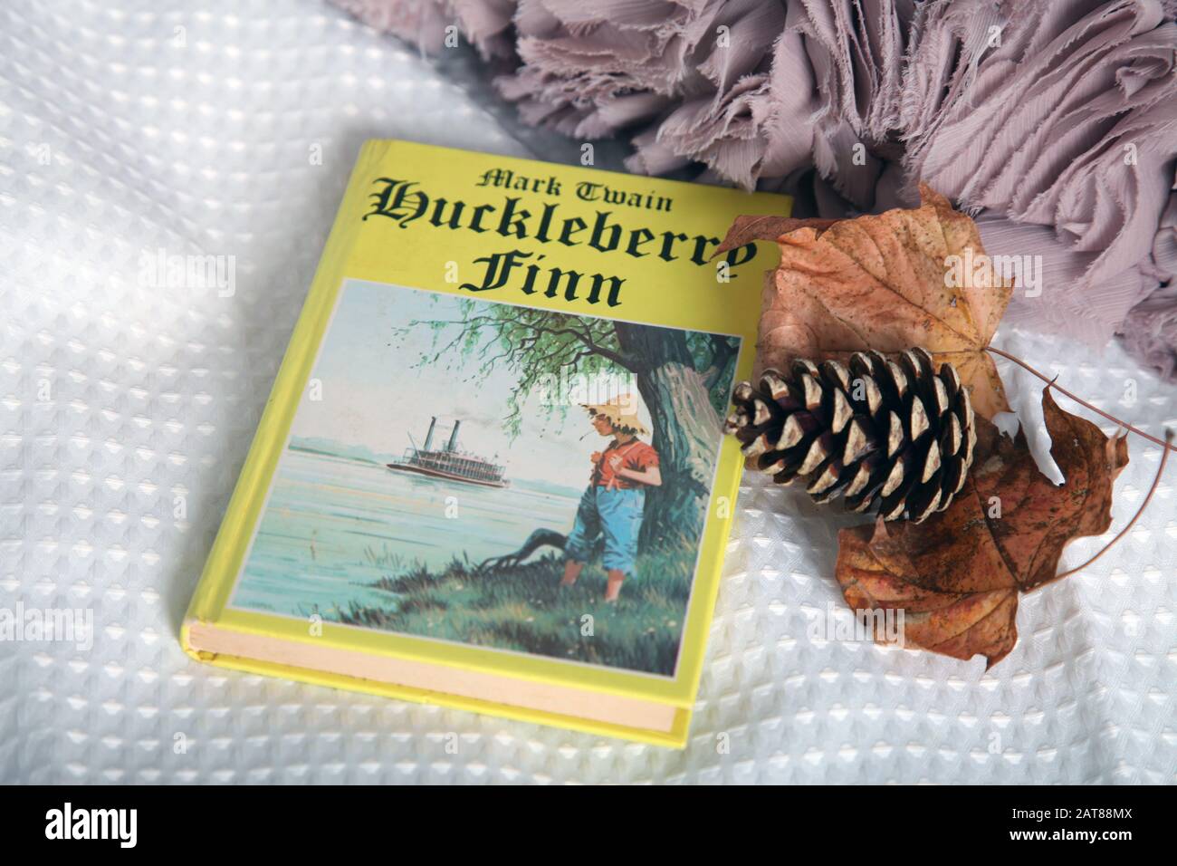 Mark Twain Huckleberry Finn hardback book cover instagram style Stock Photo