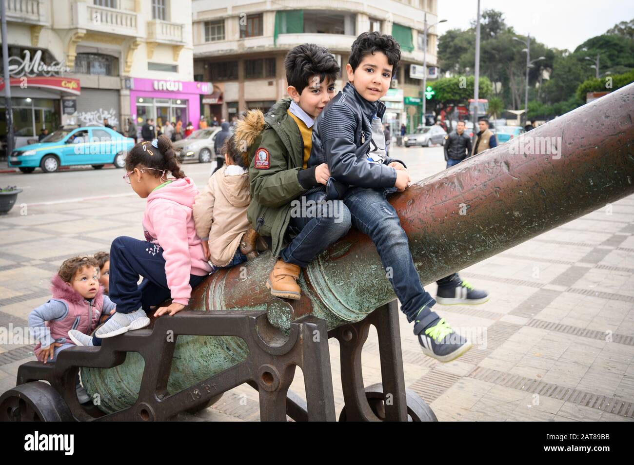 Children having fun. The canons, Tangier, Morocco Stock Photo