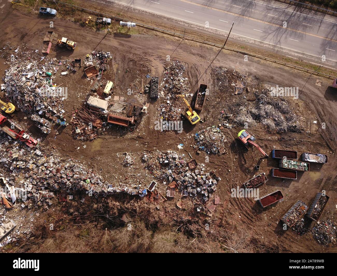 Drone aerial Metal scrapyard recycling Cincinnati Ohio USA Stock Photo