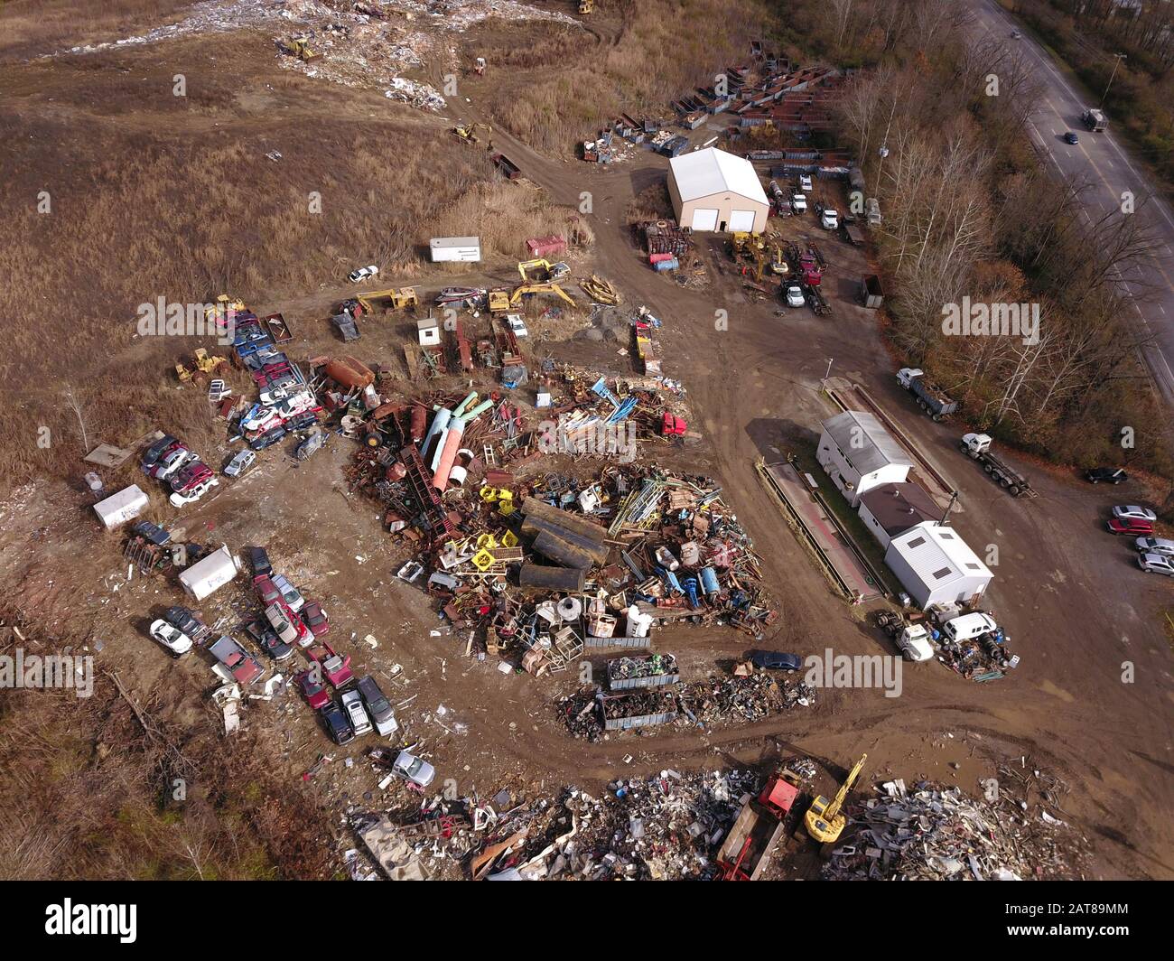 Drone aerial Metal scrapyard recycling Cincinnati Ohio USA Stock Photo