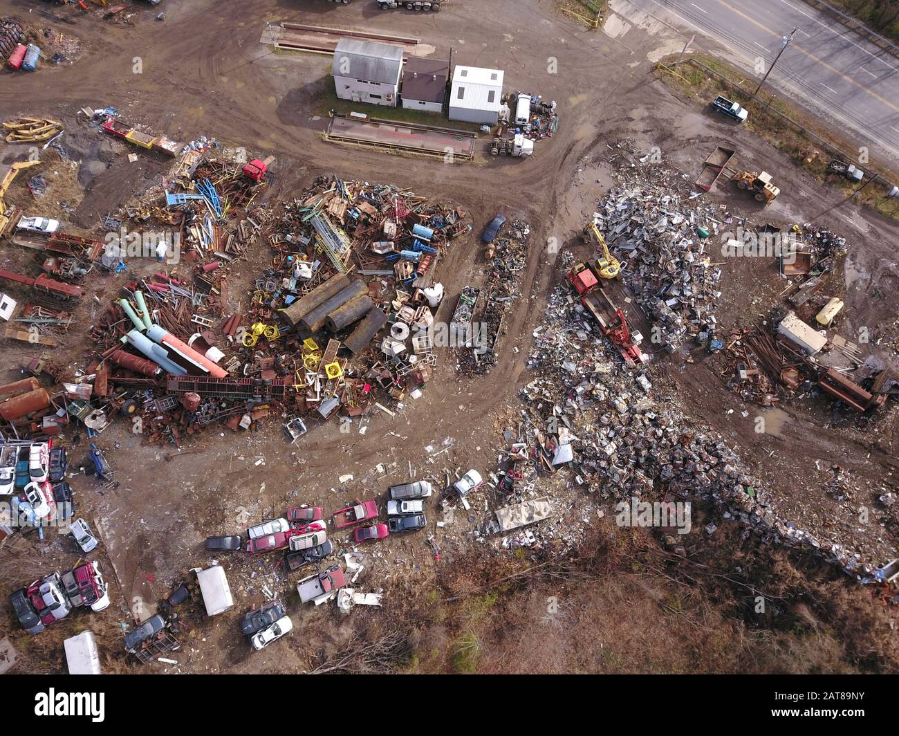 Drone aerial Metal scrapyard recycling Cincinnati Ohio USA Stock Photo