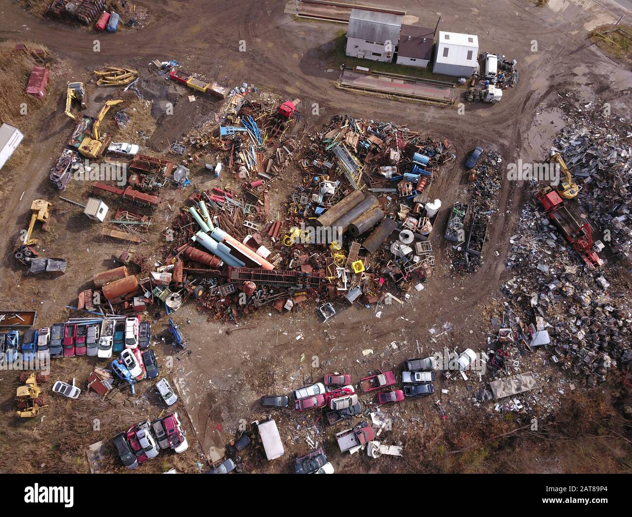 Drone aerial Metal scrapyard recycling Cincinnati Ohio USA Stock Photo