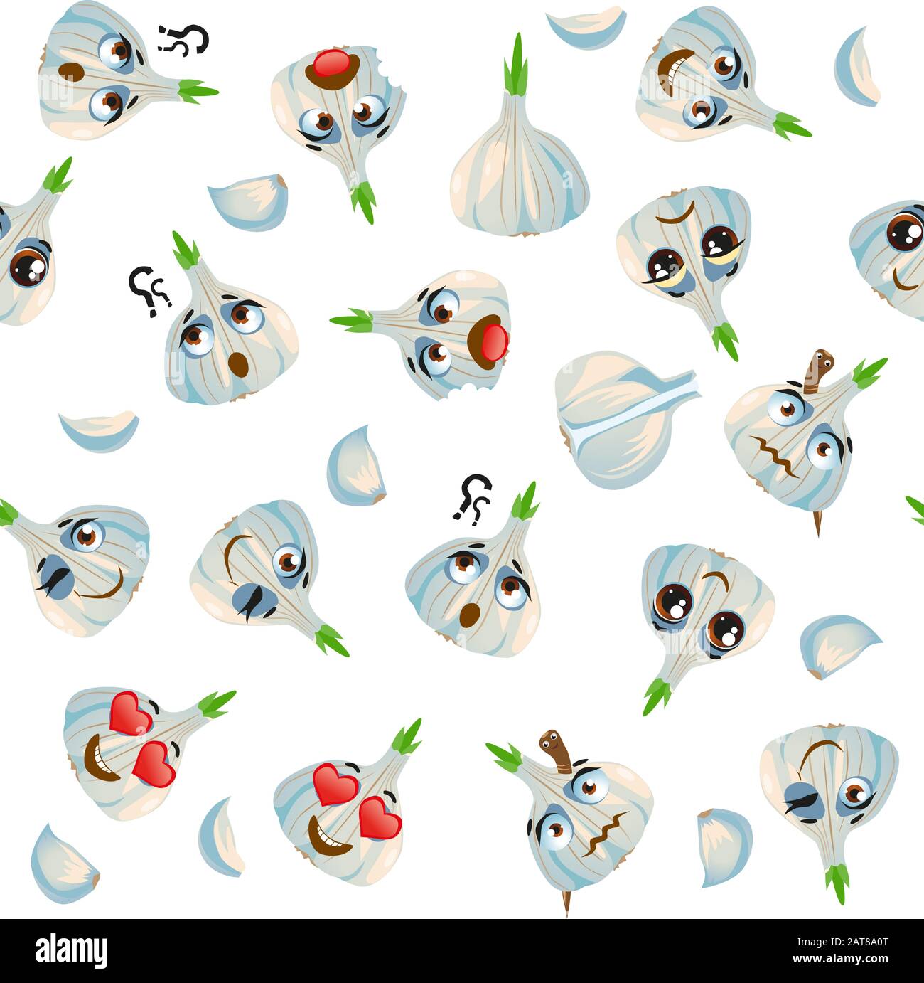 Cute seamless pattern with cartoon emoji garlic Stock Vector Image ...