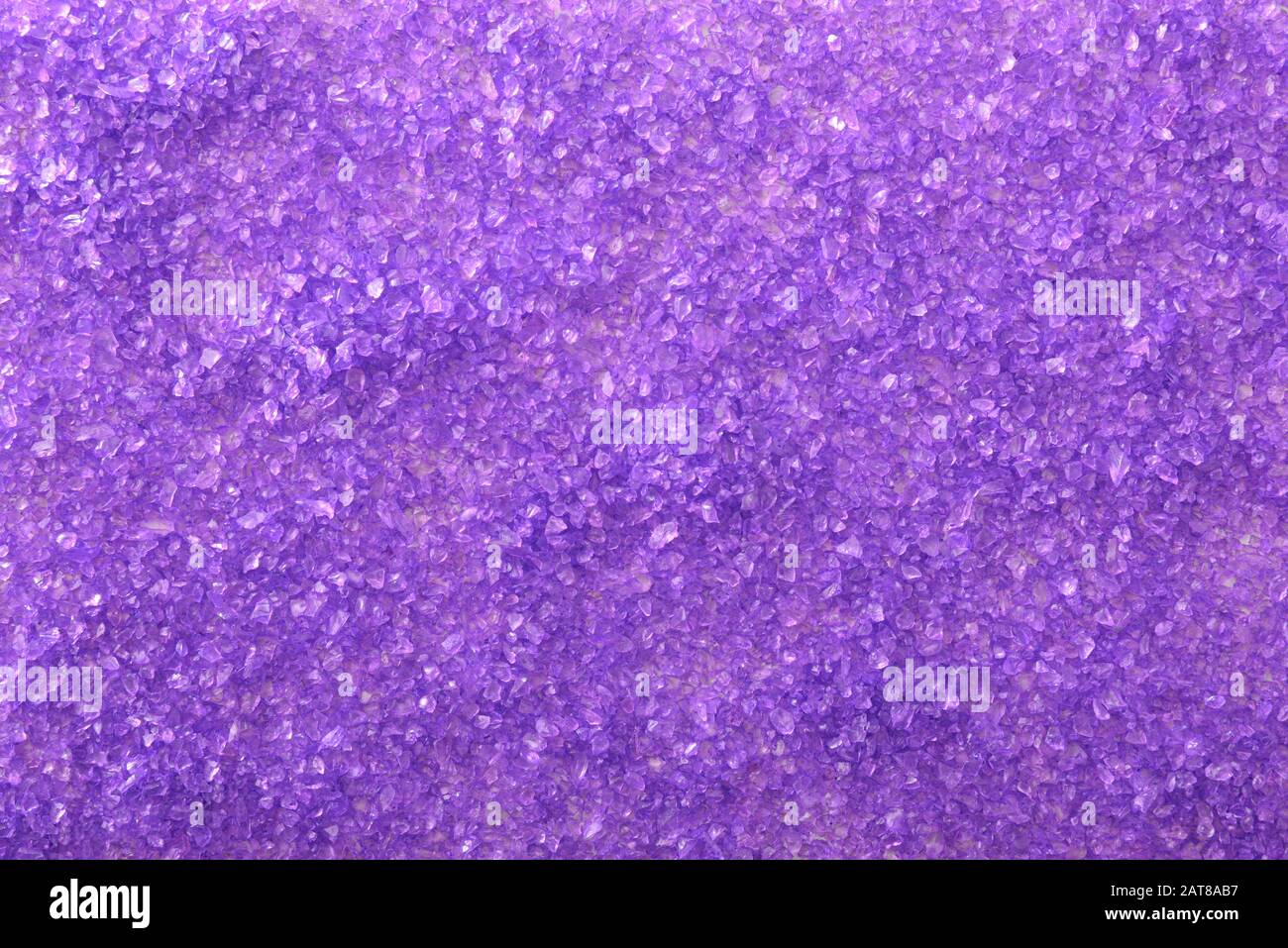 background with lilac bath salts. Top view. Horizontal composition