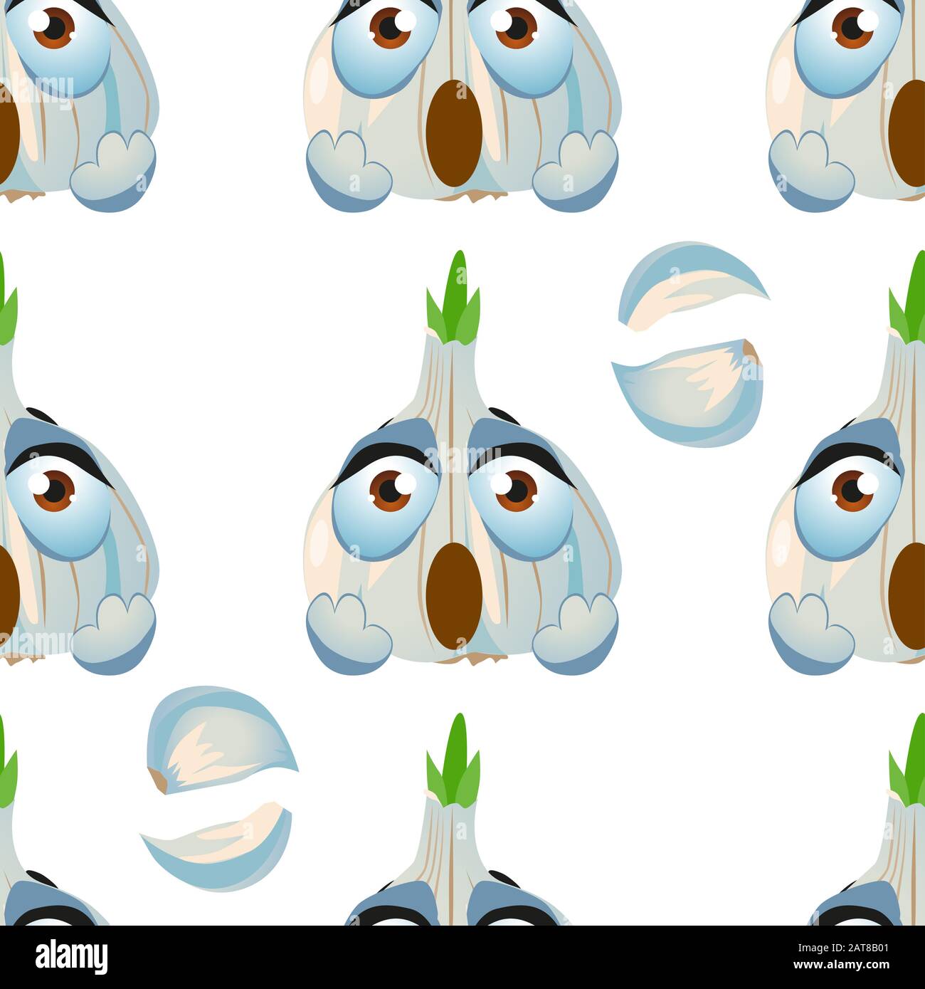 Cute seamless pattern with cartoon emoji garlic Stock Vector Image ...