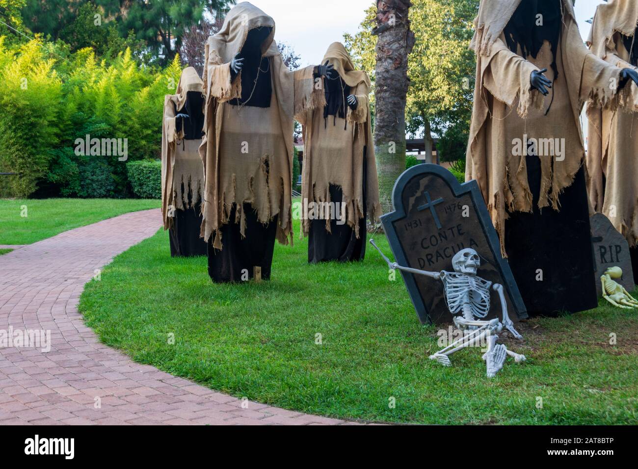 The walking dead at the grave of Dracula in the park of Zoomarine, Rome, Italy Stock Photo