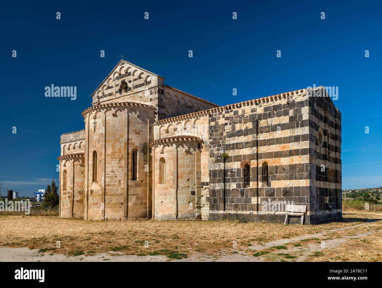 San Michele di Salvenero church, 12-13th century, Romanesque style, near community of Ploaghe, Logudoro region, Sassari province, Sardinia, Italy Stock Photo