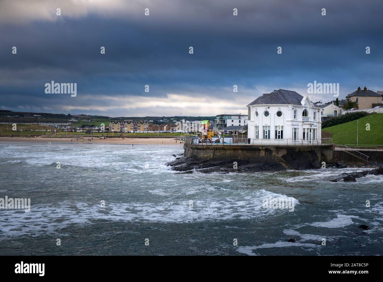 Arcadia ballroom and cafe by the beach known as East Strand in  Portrush on the Antrim Coast of Northern Ireland. Stock Photo