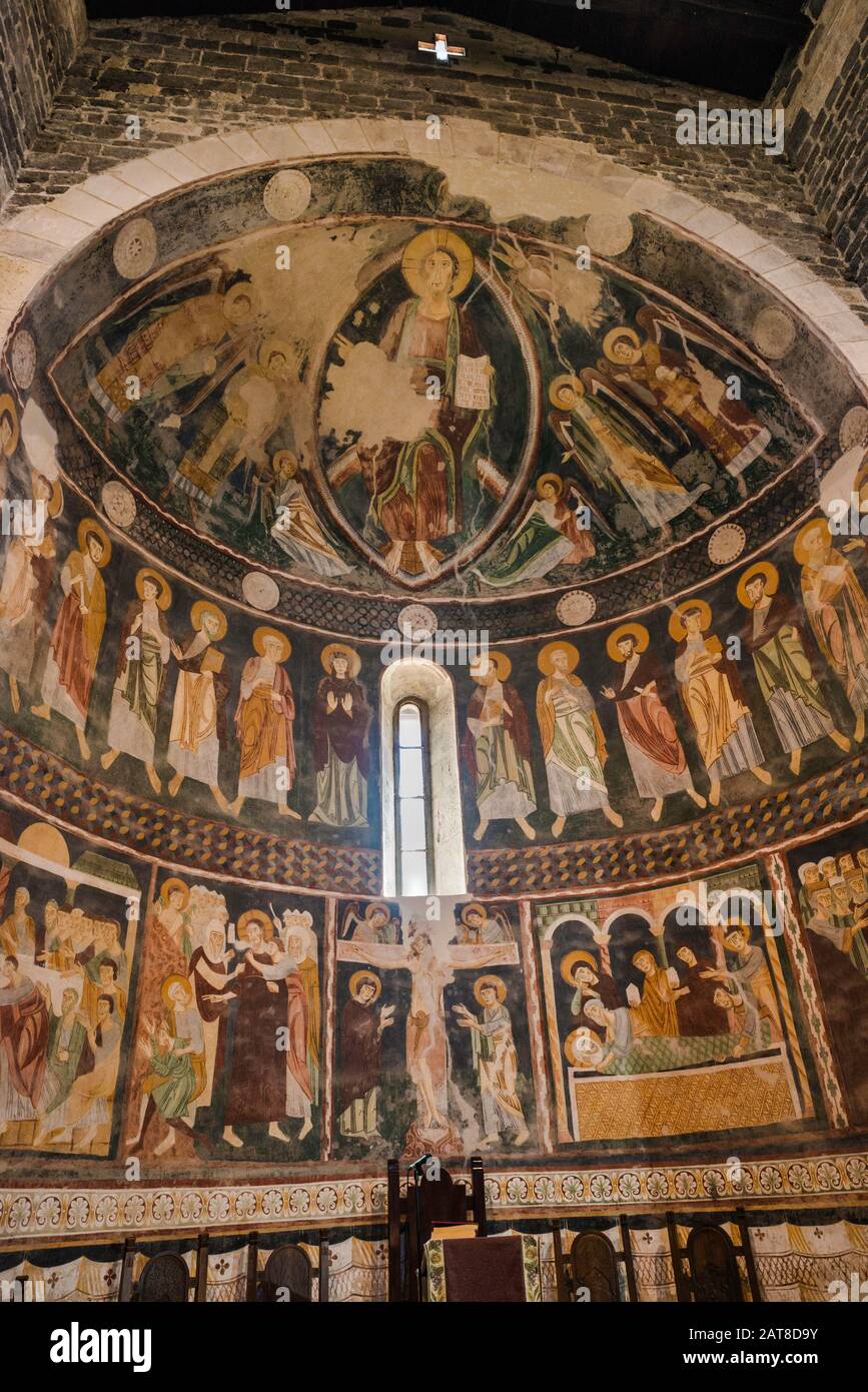 12th century frescoes in Basilica of the Holy Trinity of Saccargia, 1116, Romanesque style, near Codrongianos, Sassari province, Sardinia, Italy Stock Photo