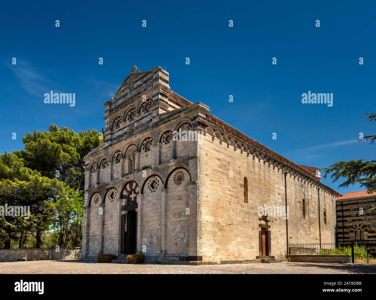 San Pietro di Sorres Basilica, Benedictine monastery, 12-13th century, Pisan Romanesque style, in village of Borutta, Sassari, Sardinia, Italy Stock Photo