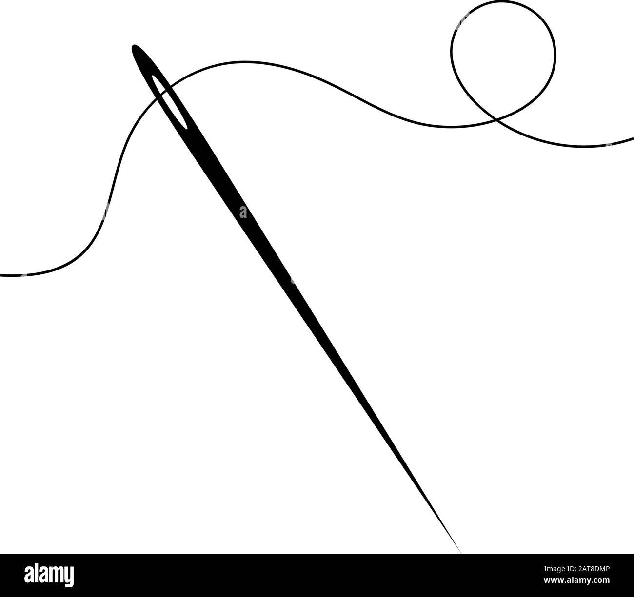 Drawn silhouette of a sewing needle with thread. Vector isolated