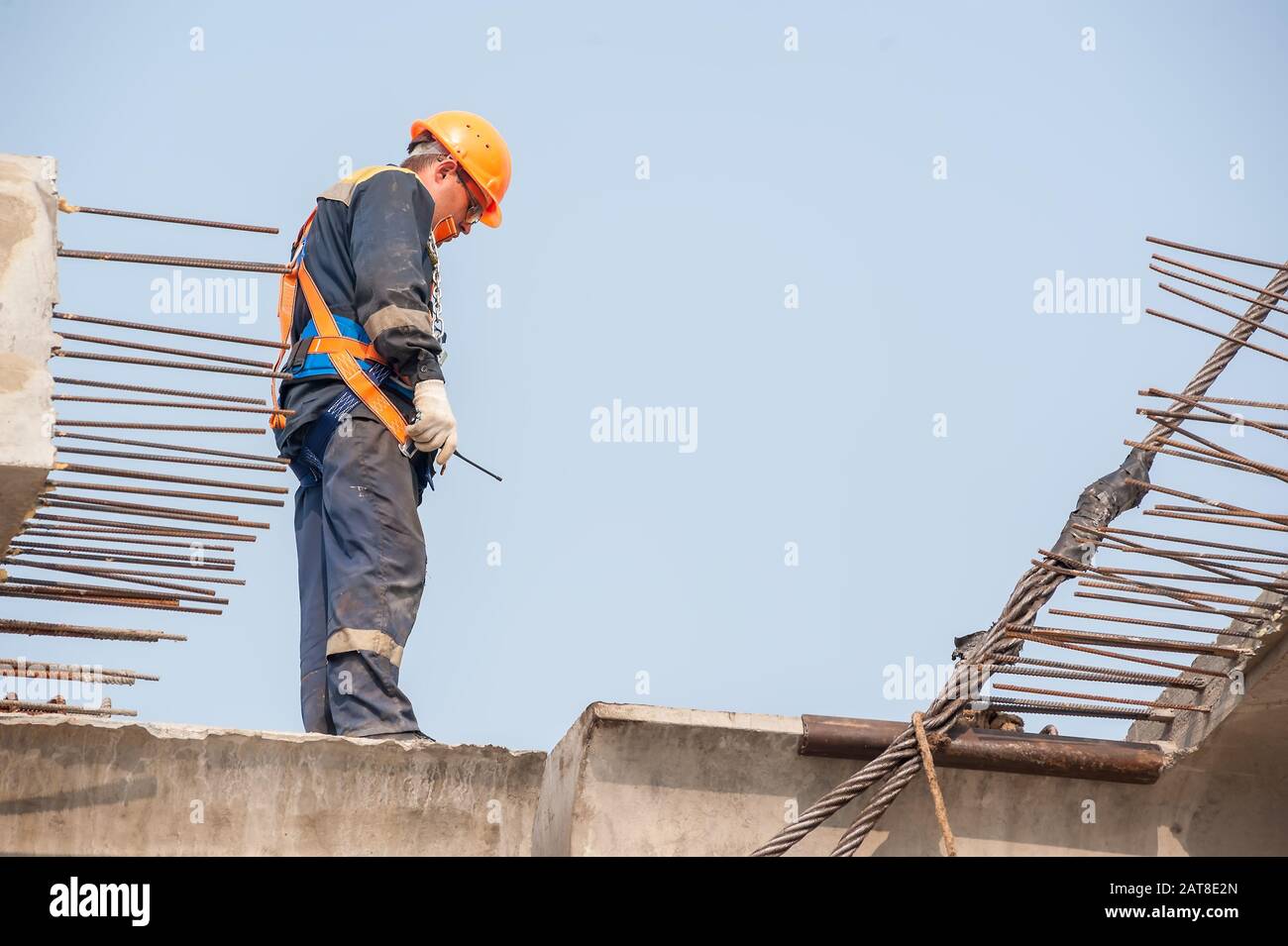 Builder Worker on bridge construction Stock Photo Alamy