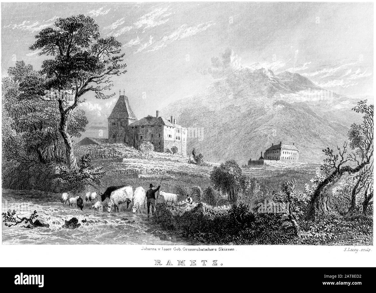 An engraving of Rametz scanned at high resolution from a book printed in 1836. This image is believed to be free of all copyright restrictions. Stock Photo