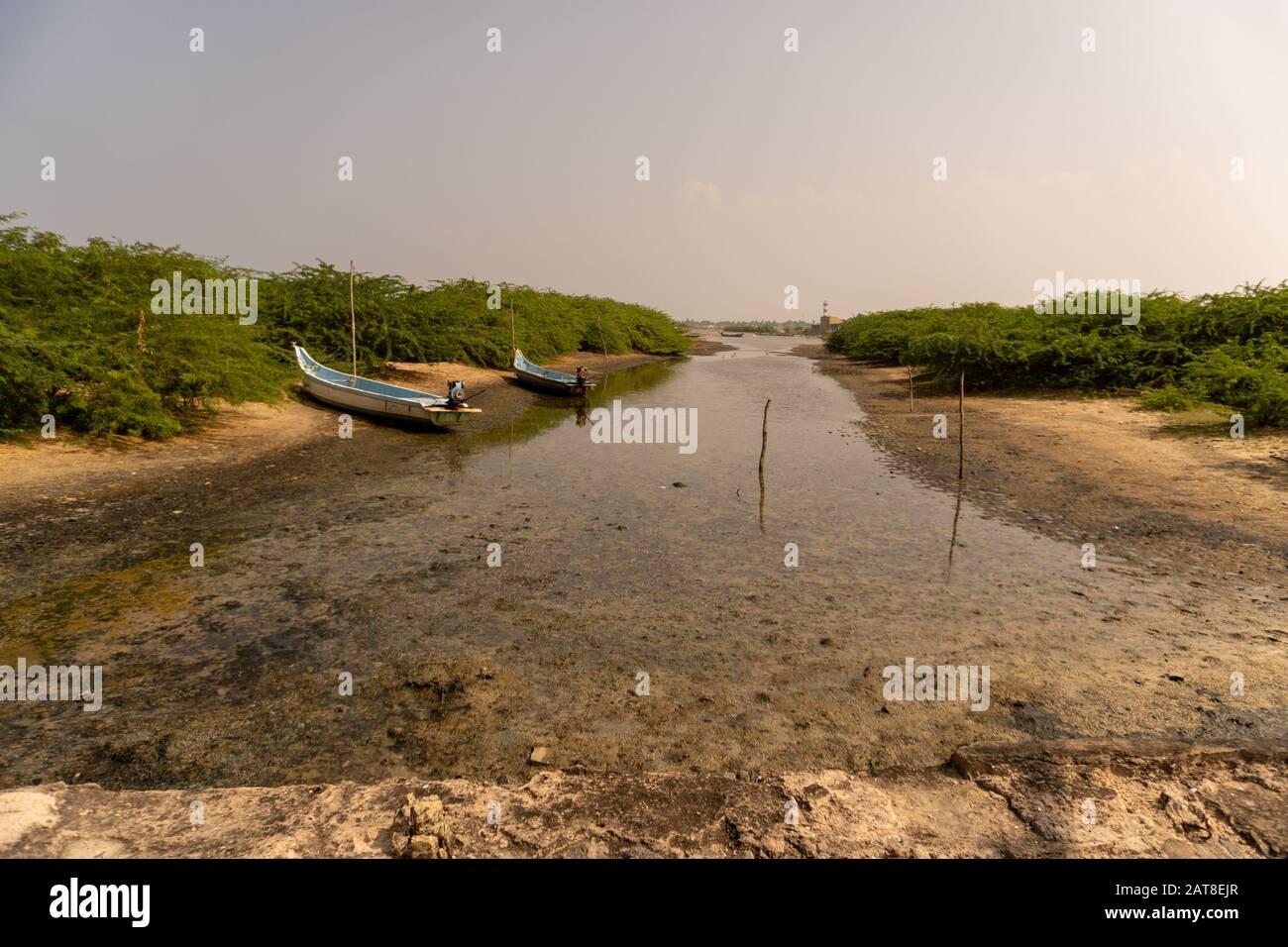 Boat in an empty dry land Stock Photo