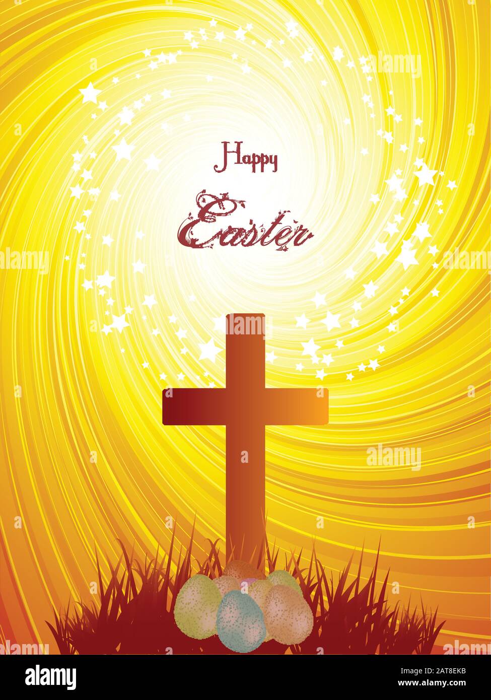 Easter Religious Abstract Yellow Swirl Background With Cross ...