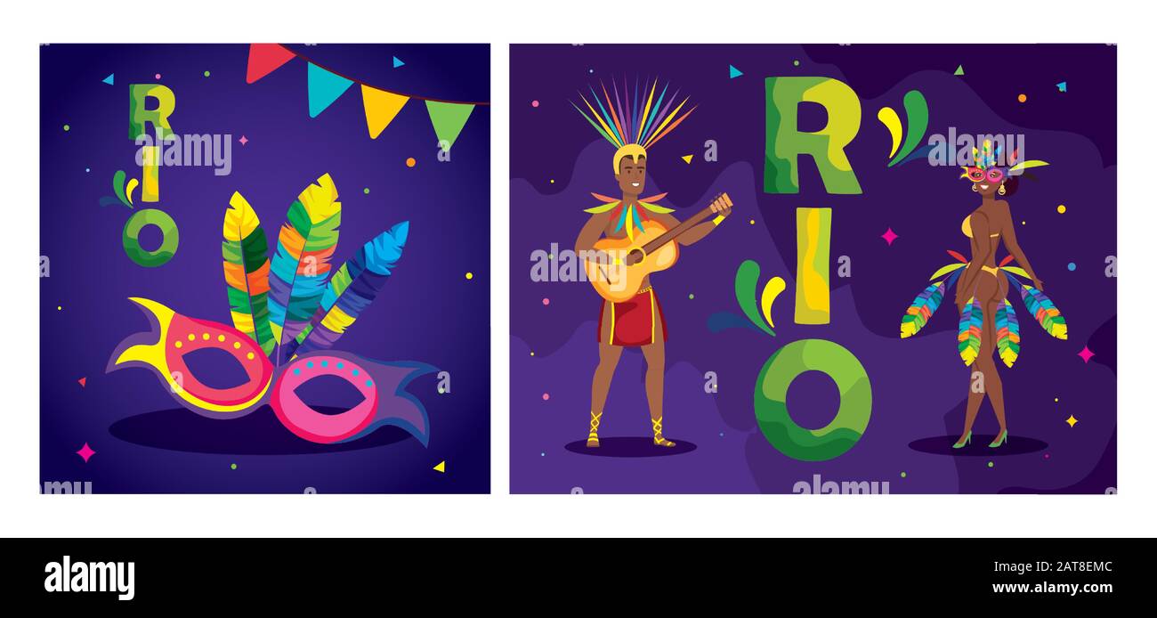 set of poster carnival brazil with decoration Stock Vector Image & Art ...