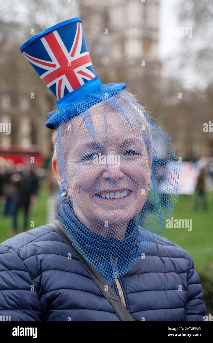 London, UK. 31 January 2020. Brexit day at Parliament Square on the day Britain officially leaves the European Union. Stock Photo