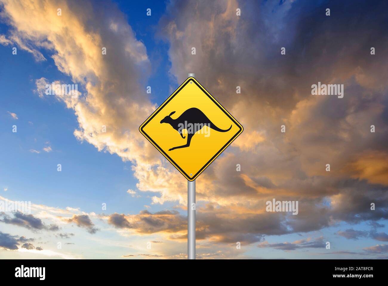 road sign warning against kangaroos, Australia Stock Photo