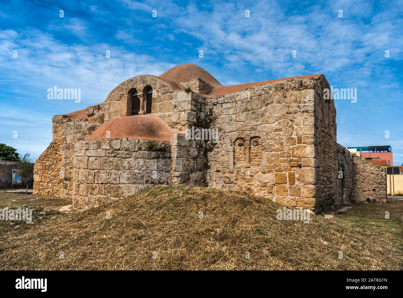San Giovanni di Sinis Basilica, built in AD 470, Roman-Byzantine style church in village of San Giovanni, municipality of Cabras, Sardinia, Italy Stock Photo