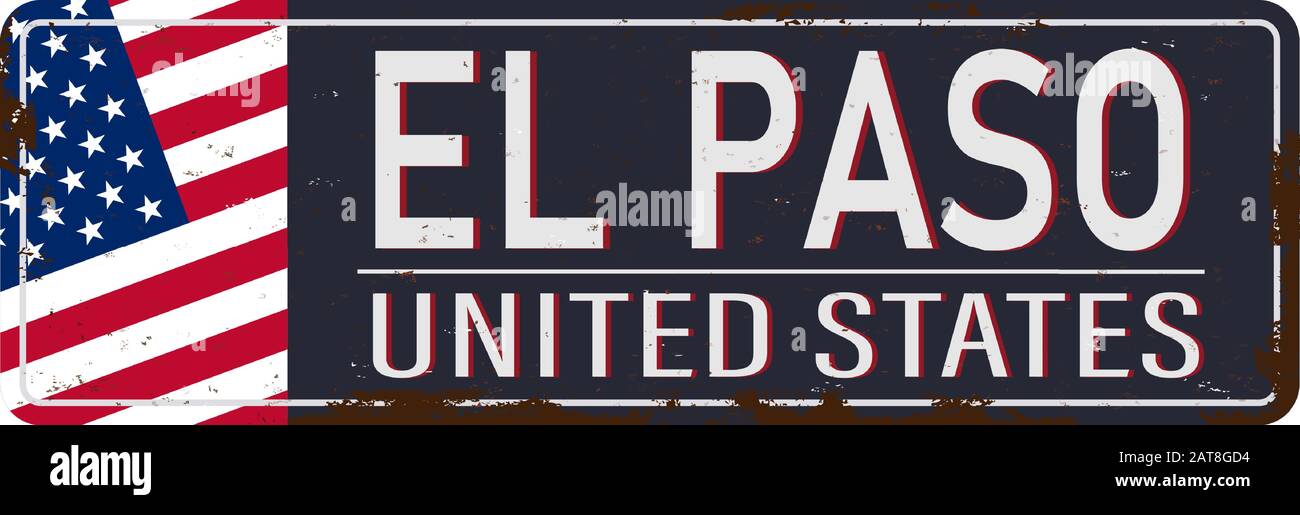 El Paso vintage rusty metal sign on a white background, vector