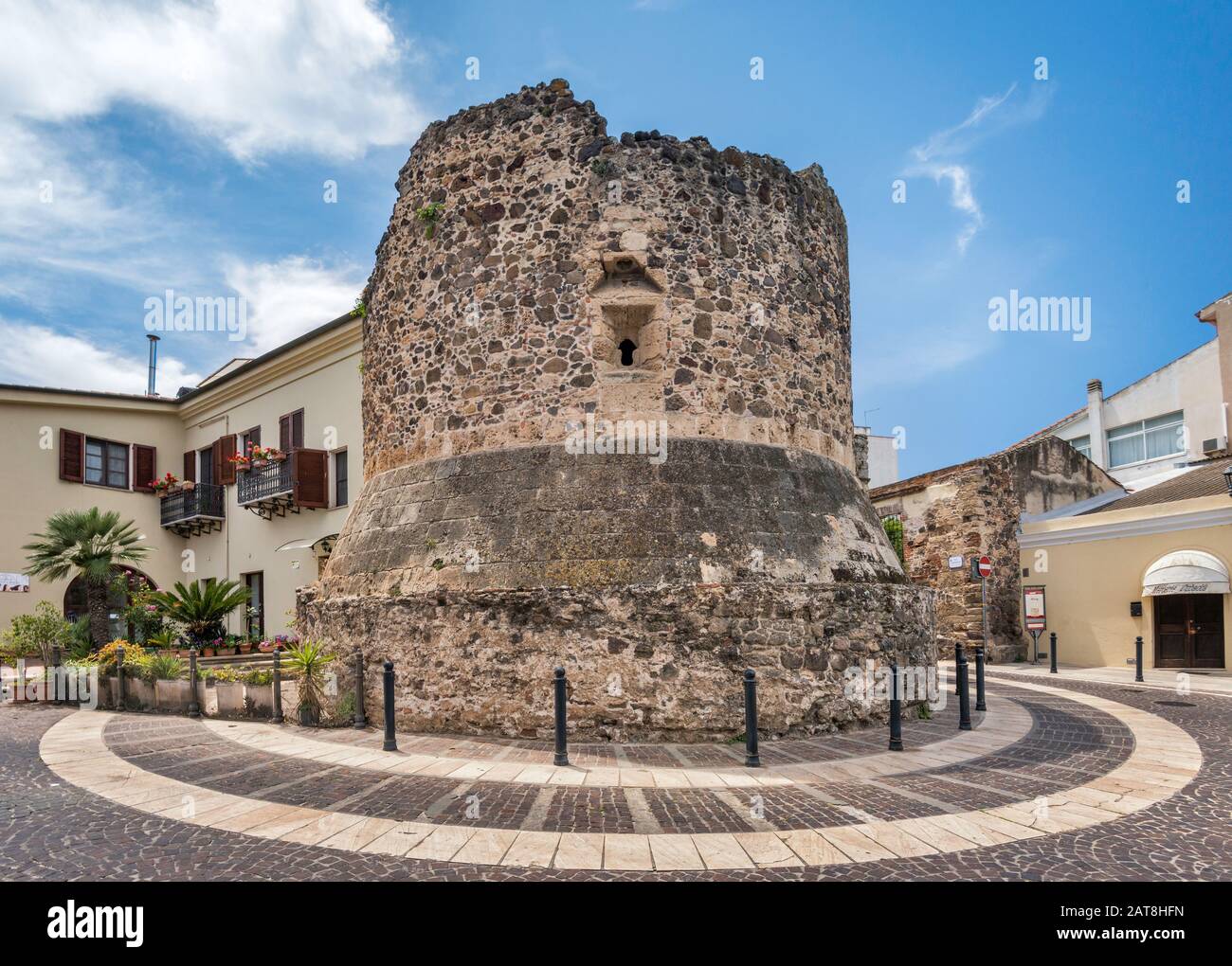 Torre di Portixedda, medieval fortified defence tower, in Oristano, Oristano province, Sardinia, Italy Stock Photo