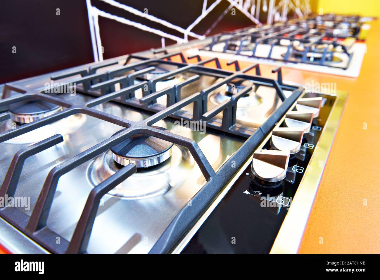 Modern gas stoves on display in the store Stock Photo Alamy