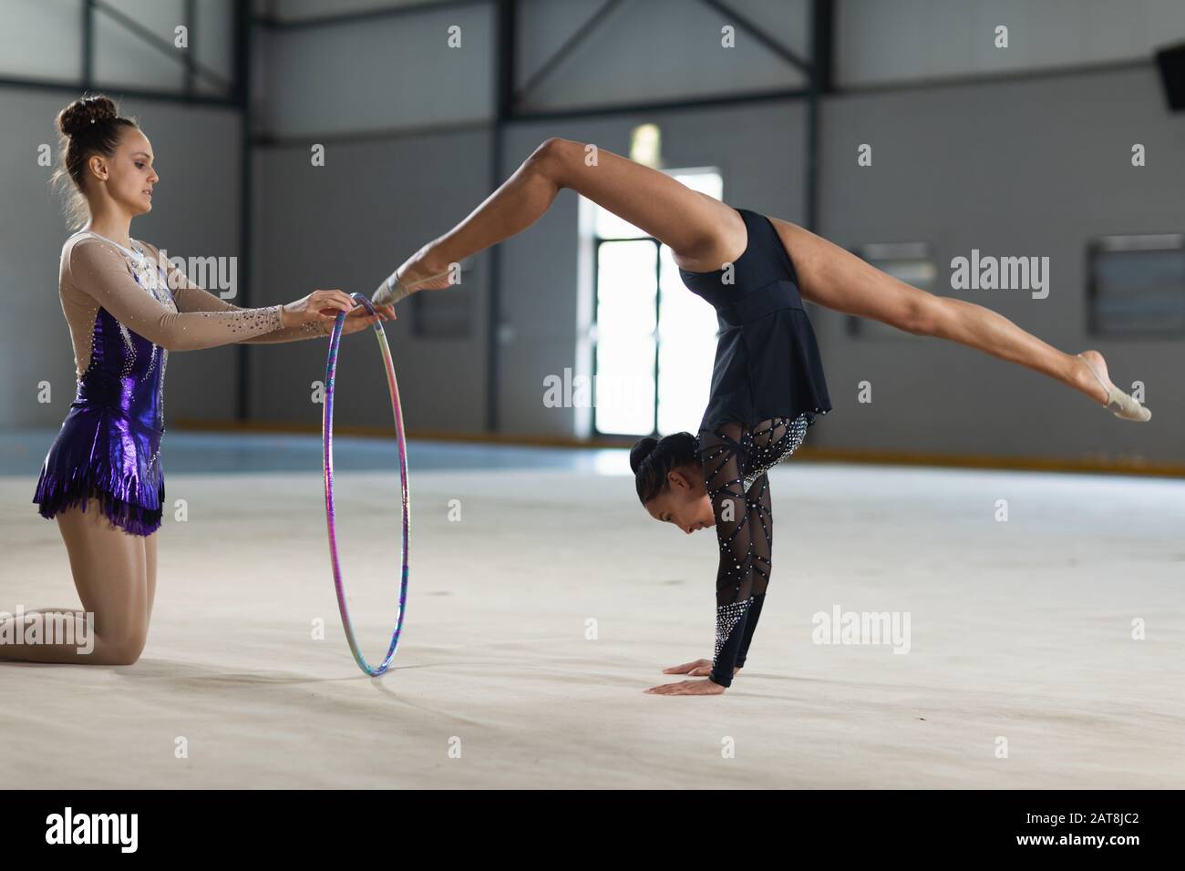 Gymnasts with a hoop Stock Photo