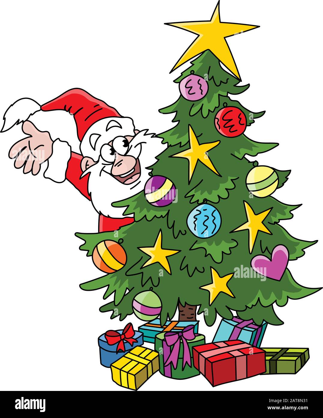 Cartoon Santa Claus standing behind a decorated Christmas tree waving his hand smiling vector illustration Stock Vector Image & Art - Alamy Cartoon Santa Claus standing behind a decorated Christmas tree waving his hand smiling vector illustration Stock Vector Image & Art - Alamy