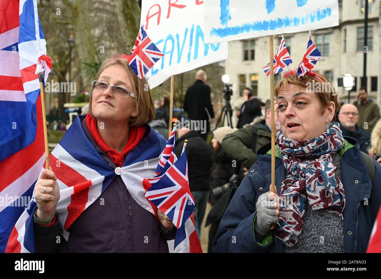 Brexiteers. Brexit Day Celebrations. Houses of Parliament, Parliament Square, Westminster, London. UK Stock Photo