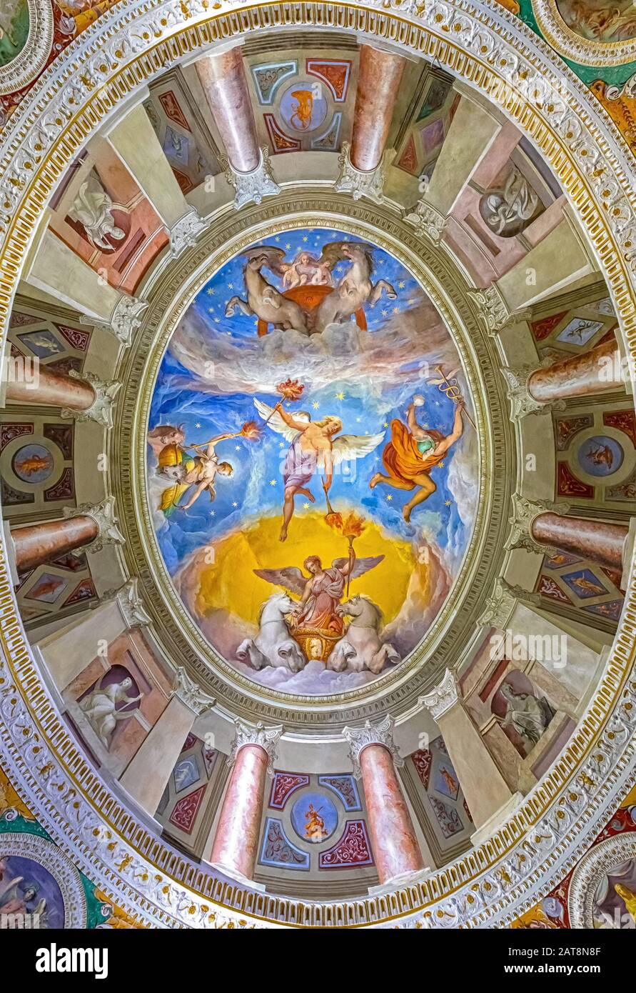 Caprarola (VT), Italy - January 27, 2020: Palazzo Farnese is located in the town of Caprarola near Viterbo, northern Lazio, Italy. Frescoed ceiling of the rooms on the main floor. Stock Photo