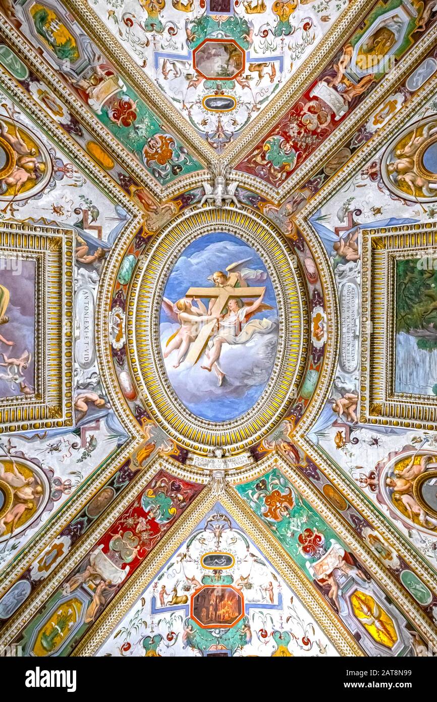 Caprarola (VT), Italy - January 27, 2020: Palazzo Farnese is located in the town of Caprarola near Viterbo, northern Lazio, Italy. Frescoed ceiling of the rooms on the main floor. Stock Photo