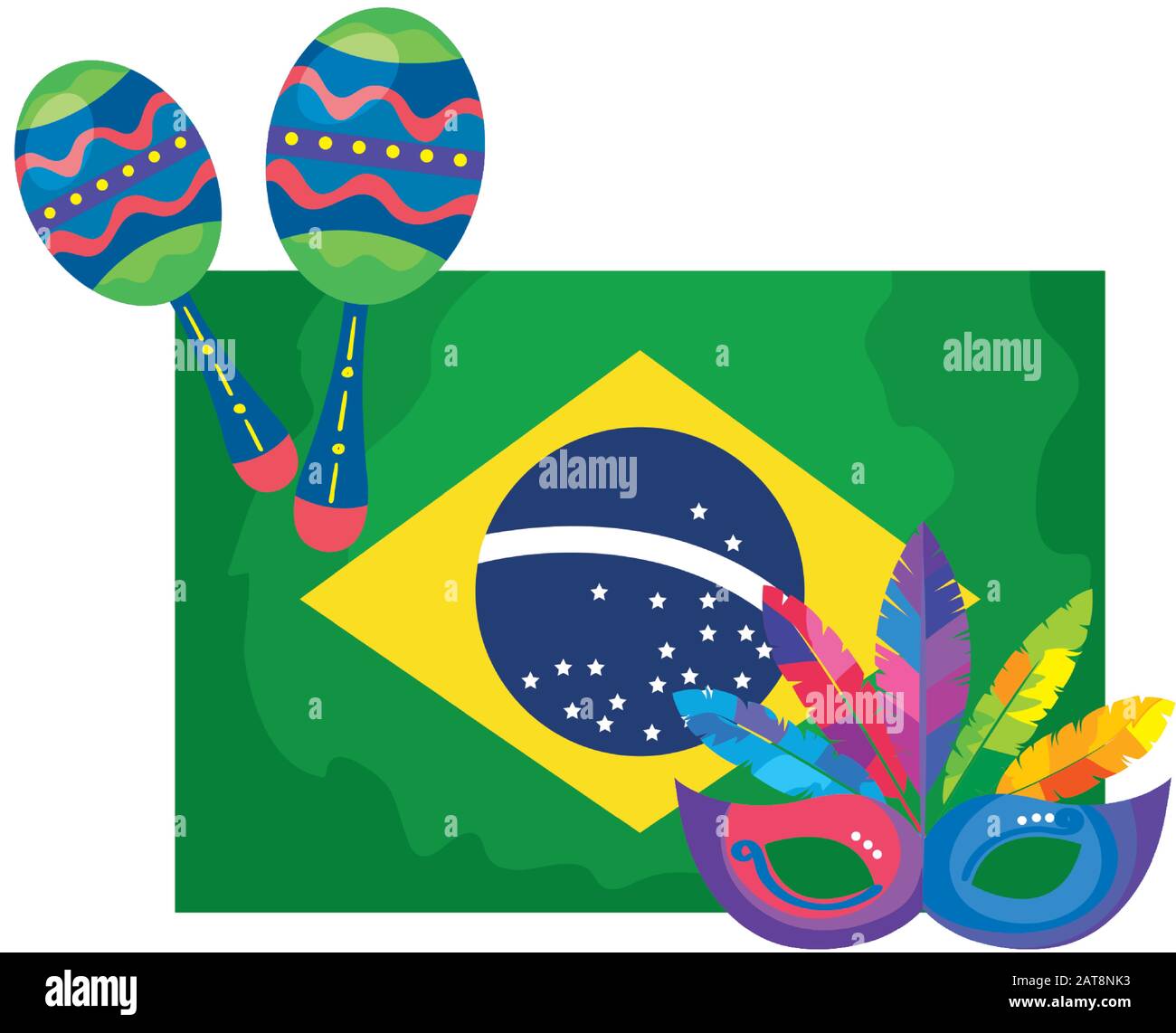 flag of brazil with mask carnival and maracas Stock Vector Image & Art ...