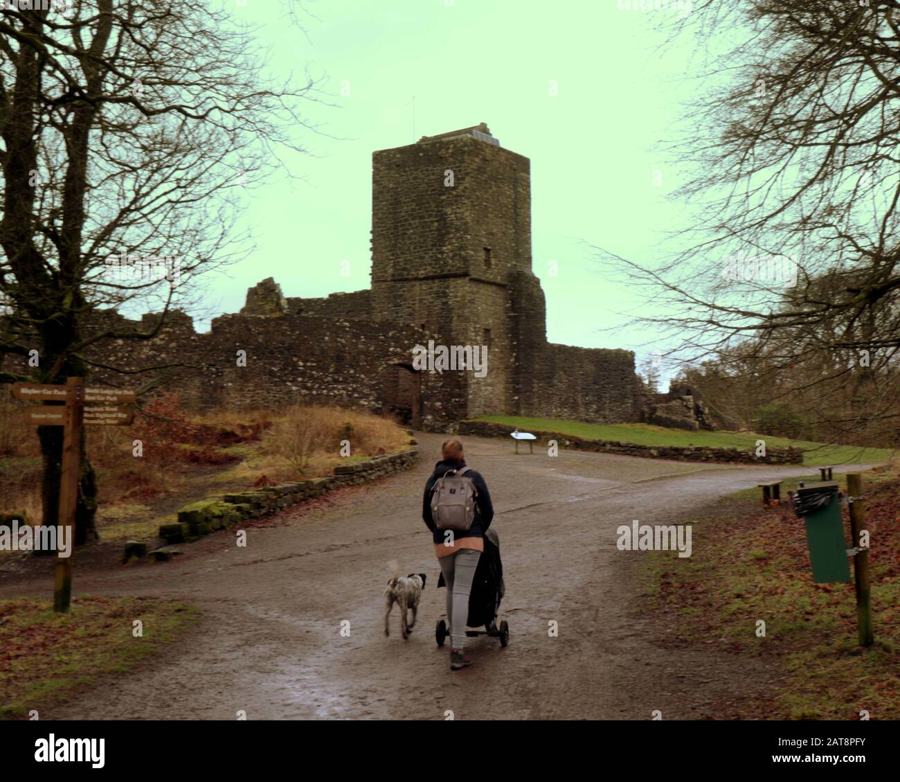 Milngavie, Glasgow, Scotland, UK, 31st January, 2020: UK Weather: Wet and windy in Milngavie as heavy rain fell heavily in Mugdock country park in front of Mugdock castle on the west highland way .  Copywrite Gerard Ferry/ Alamy Live News Stock Photo