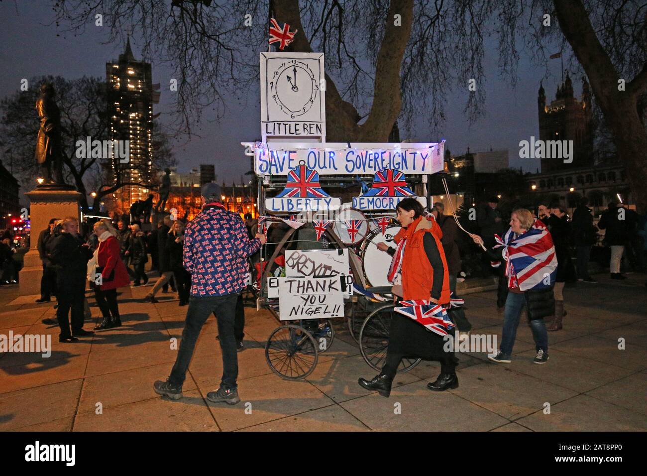 Pro-EU supporters in Parliament Square, London, ahead of the UK leaving the European Union at 11pm on Friday. Stock Photo