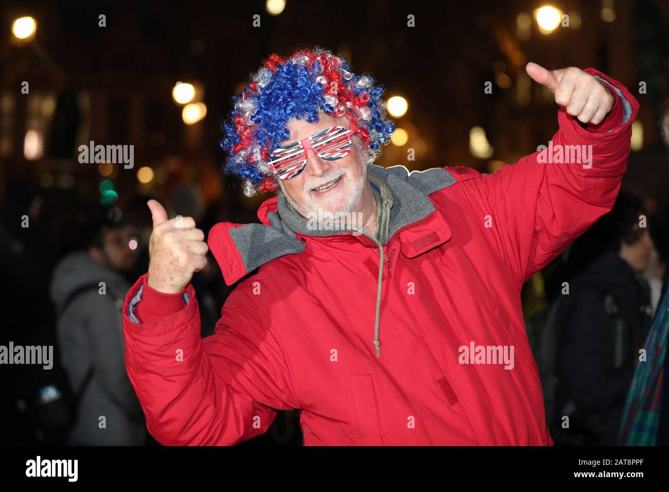 A pro-EU supporter in Parliament Square, London, ahead of the UK leaving the European Union at 11pm on Friday. Stock Photo