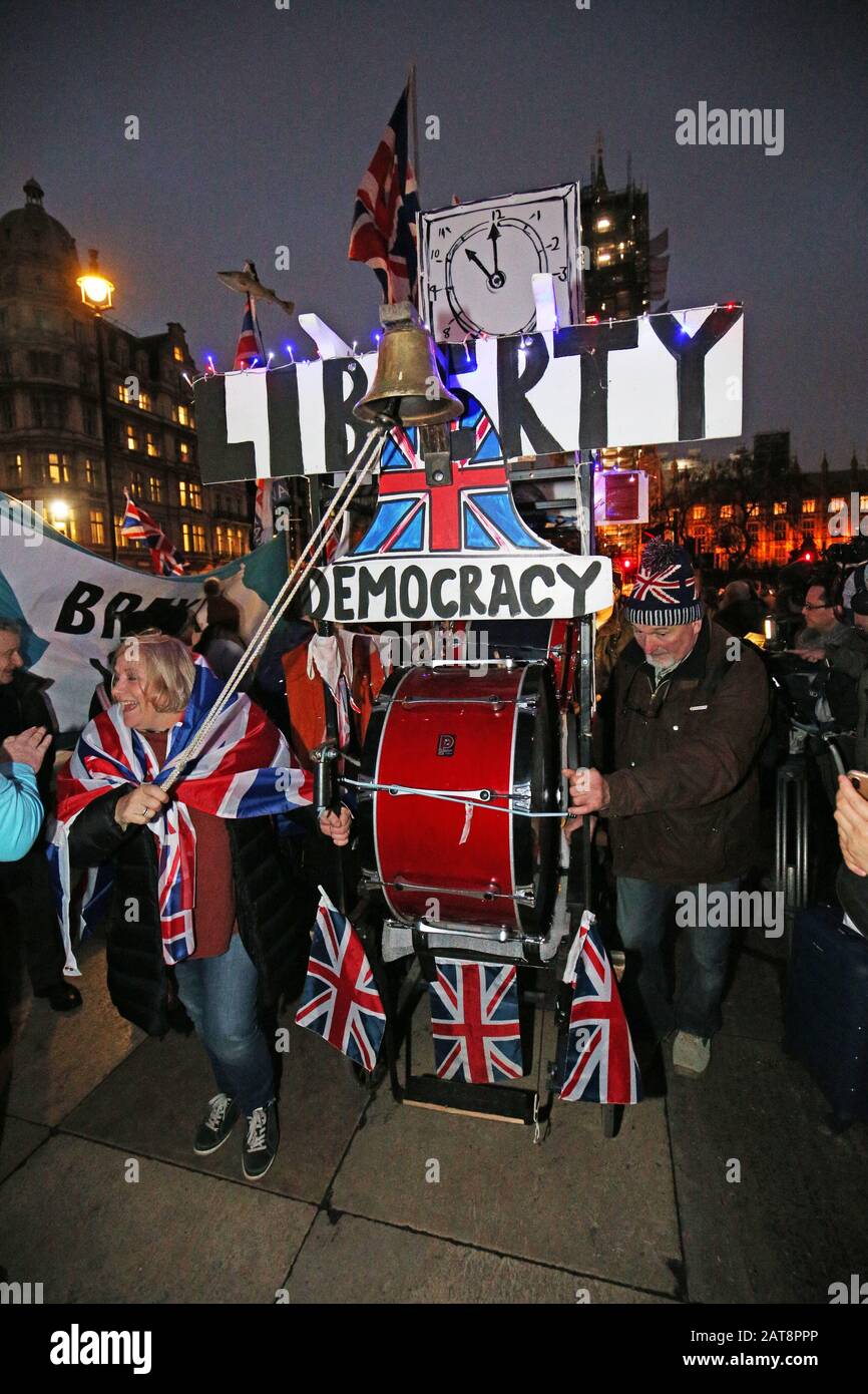 Pro-EU supporters in Parliament Square, London, ahead of the UK leaving the European Union at 11pm on Friday. Stock Photo