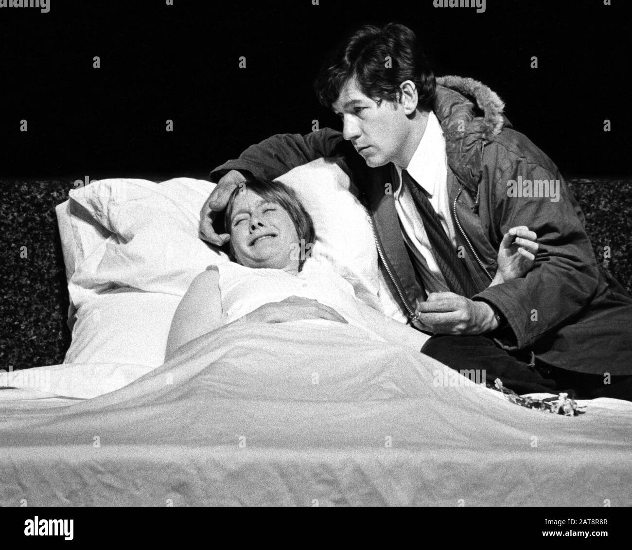 Gemma Jones (Anne), Ian McKellen (Colin) in ASHES by David Rudkin directed by Ron Daniels at the Young Vic, London in 1975.           Sir Ian Murray McKellen, born 1939, Burnley, England. English stage and film actor. Co-founder of Stonewall, gay rights activist, knighted in 1990, made a Companion of Honour 2007. Stock Photo