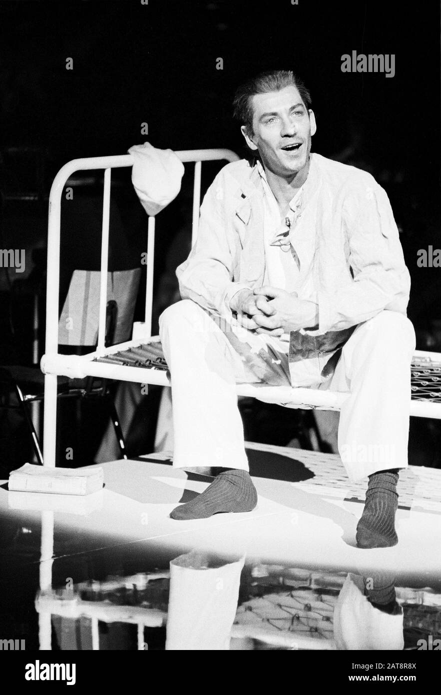 Ian McKellen (Alexander) in EVERY GOOD BOY DESERVES FAVOUR by Tom Stoppard and Andre Previn directed by Trevor Nunn for Royal Shakespeare Company (RSC) at the Royal Festival Hall, London in 1977 as part of Queen Elizabeth's Silver Jubilee. Sir Ian Murray McKellen, born 1939, Burnley, England. English stage and film actor. Co-founder of Stonewall, gay rights activist, knighted in 1990, made a Companion of Honour 2007. Stock Photo