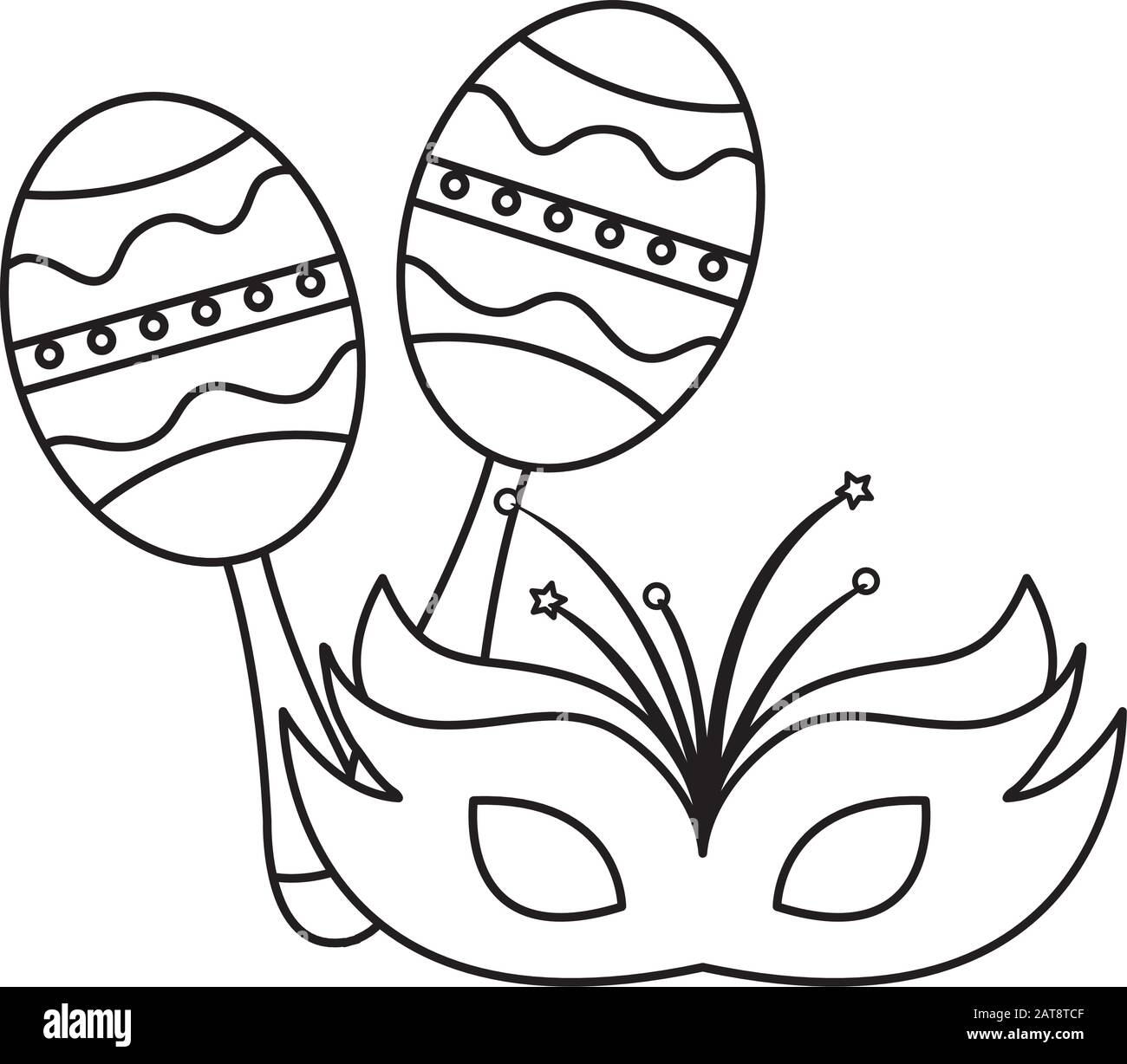 maracas with mask carnival isolated icon Stock Vector