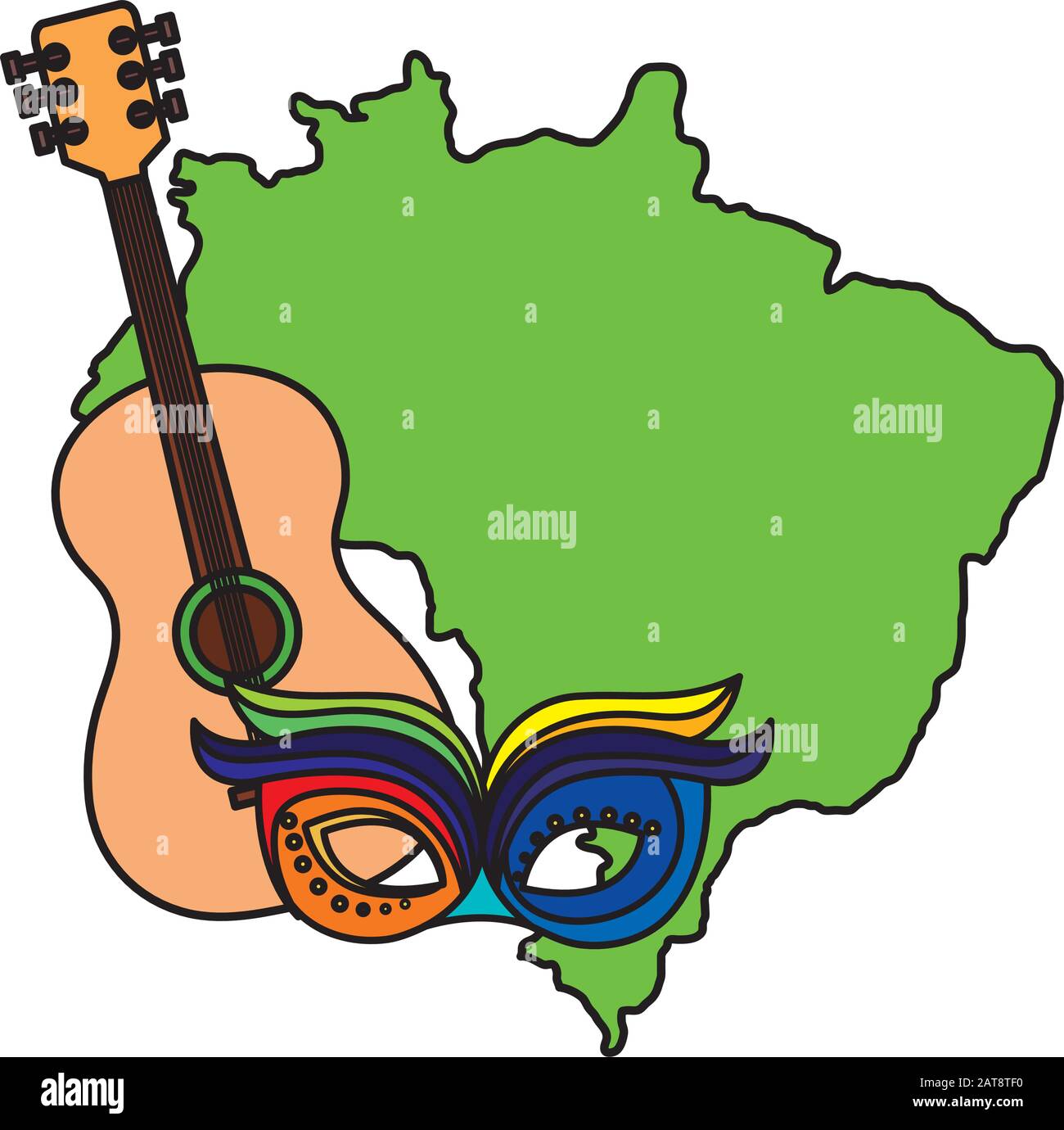 map of brazil with mask carnival and guitar Stock Vector Image & Art ...