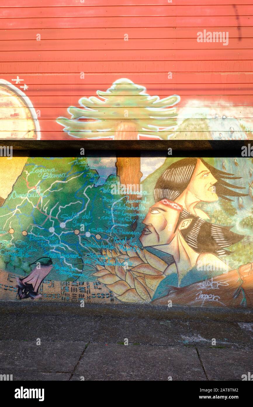 Graffiti on a wall in the streets of Curacautín. Araucania region. Chile. Stock Photo