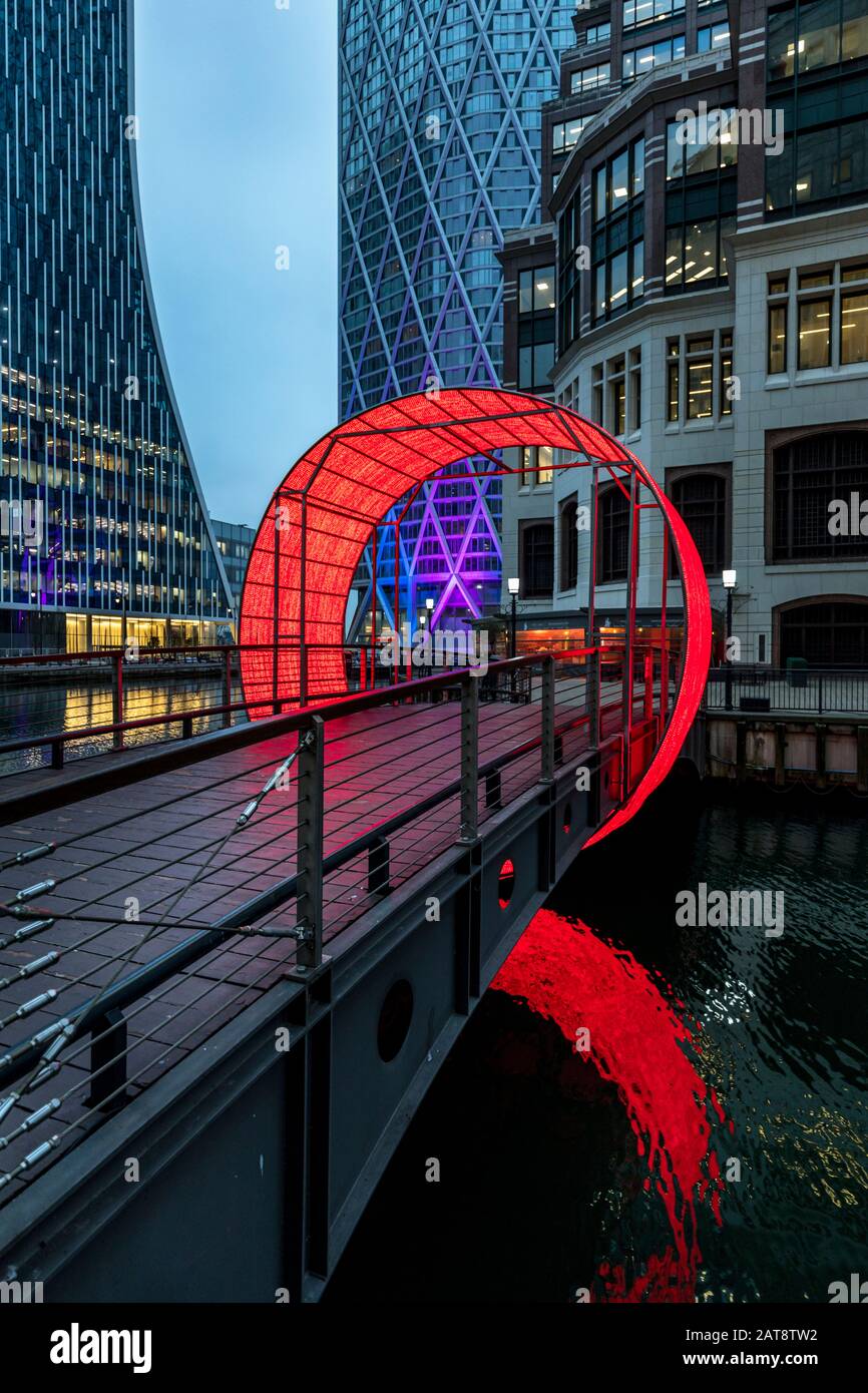 'The Clew' by Ottotto at Cubitt Steps. 2020 Winter lights festival in Canary Wharf, London, England. Stock Photo