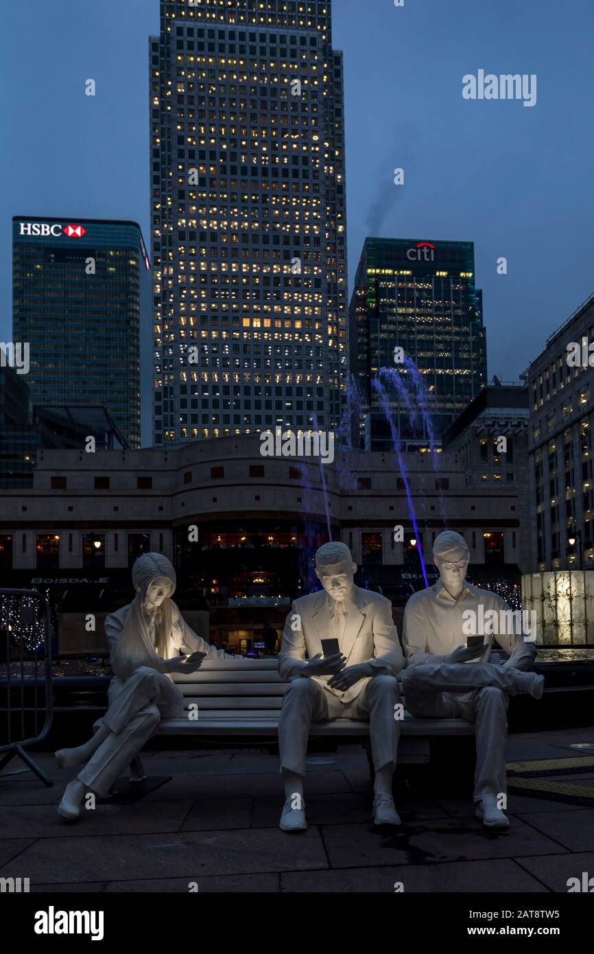 'Absorbed by Light' sculpture by Gali May Lucas at Cabot Square. 2020 Winter lights festival in Canary Wharf, London, England. Stock Photo