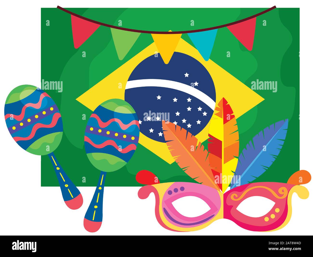 flag of brazil with mask carnival and maracas Stock Vector Image & Art ...